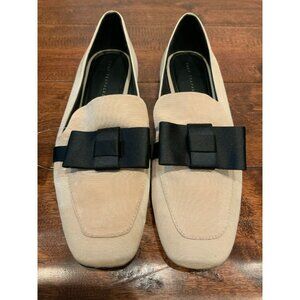 Zara Trafaluc Tan Satin Grosgrain Square Toe Loafers W/ Bows Size 8 (US) 38 (EU)